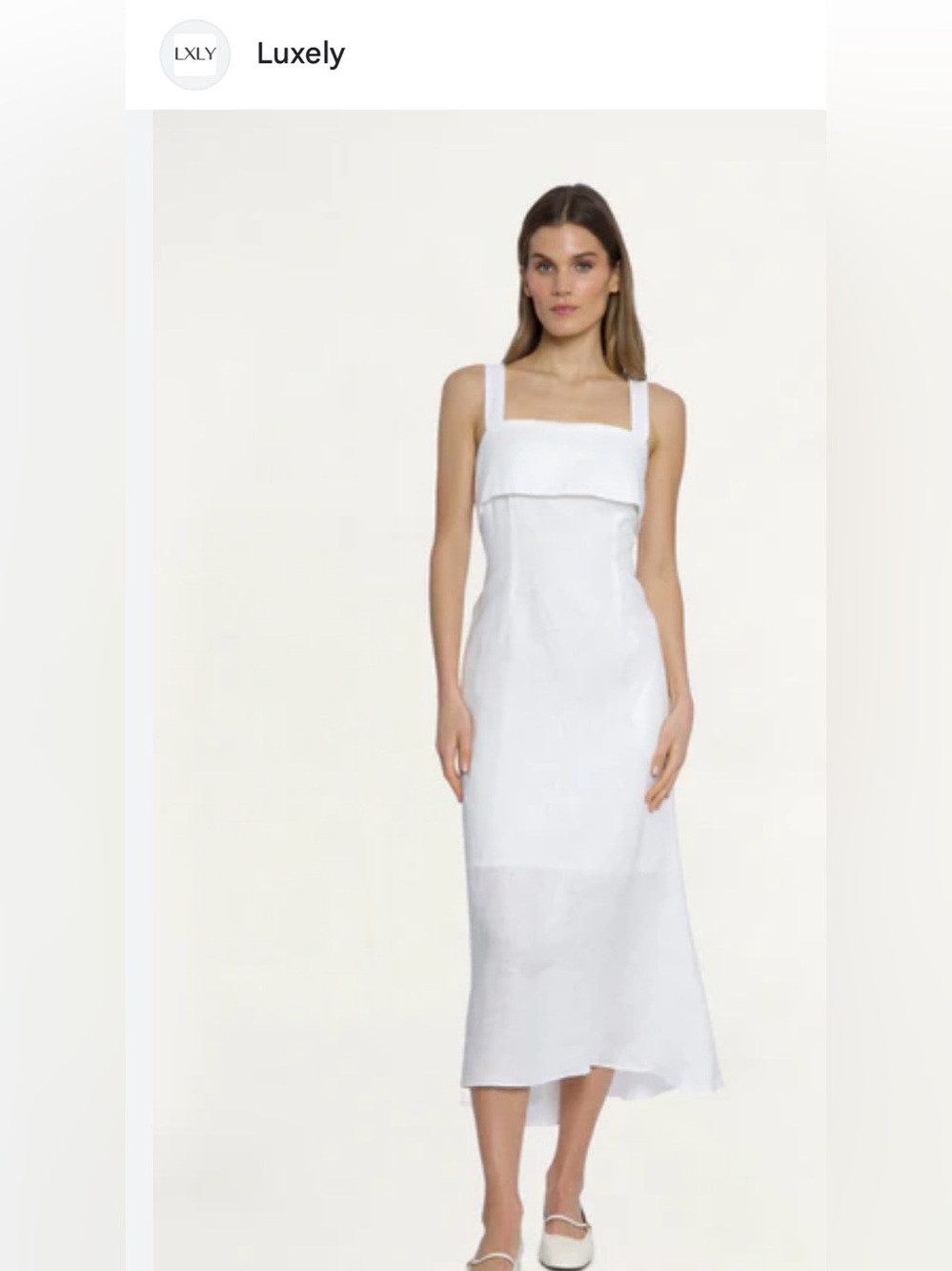 Luxely White Square-Neck Midi Dress